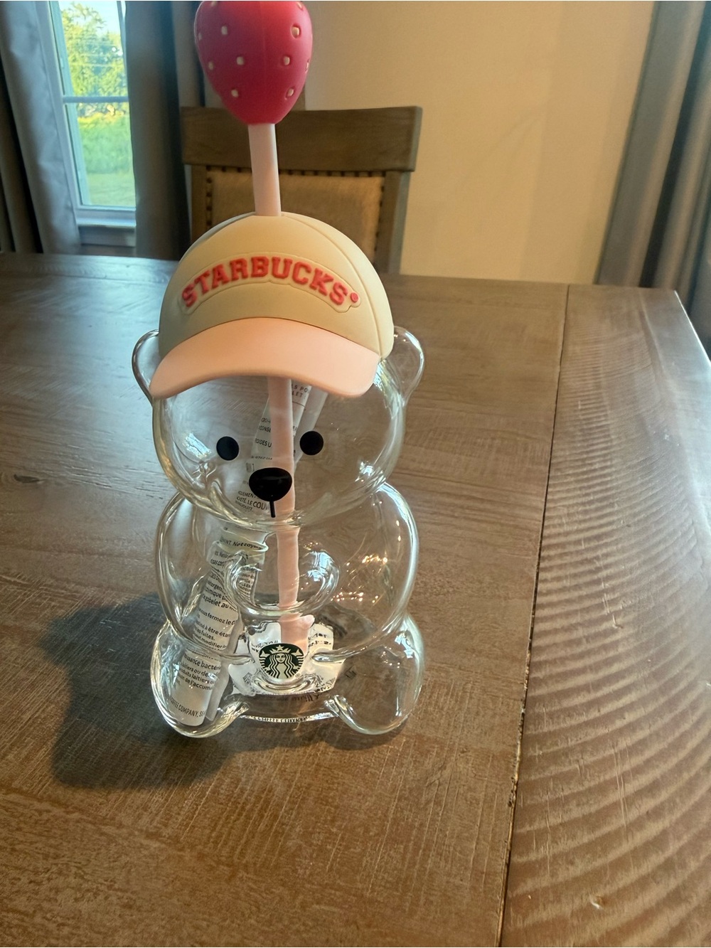 Starbucks Kids Clear Bear Cup with Pink Cap and Straw